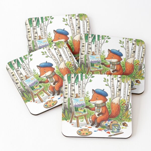 Item preview, Cute Artist Fox Painting Forest Landscape Illustration designed and sold by TaiwanMemory.