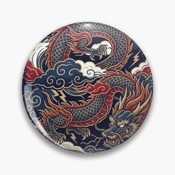Item preview, Modern Ukiyo-e: Indigo Blue & Gold Japanese Dragon designed and sold by Hikariha Studio.