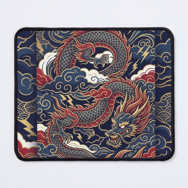 Item preview, Modern Ukiyo-e: Indigo Blue & Gold Japanese Dragon designed and sold by Hikariha Studio.