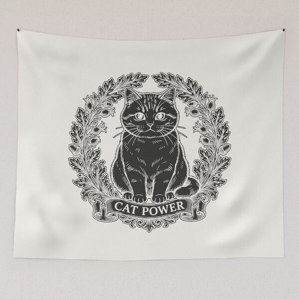 Item preview, Cat Power Sitting Cat with Floral Wreath - Black Silhouette designed and sold by sxtfejvseyn.