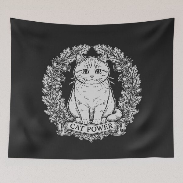 Item preview, Cat Power Sitting Cat with Floral Wreath - White Silhouette designed and sold by sxtfejvseyn.