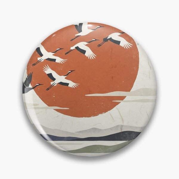 Item preview,  Premium Japandi Landscape: Flying Cranes & Red Sun designed and sold by Hikariha Studio.