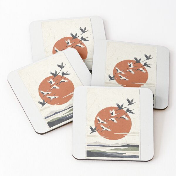 Item preview,  Premium Japandi Landscape: Flying Cranes & Red Sun designed and sold by Hikariha Studio.