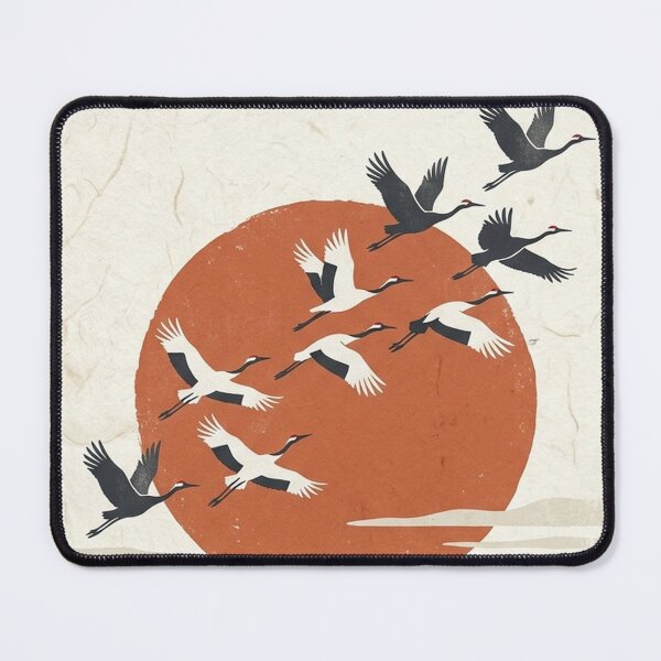 Item preview, Premium Japandi Landscape: Flying Cranes & Red Sun designed and sold by Hikariha Studio.