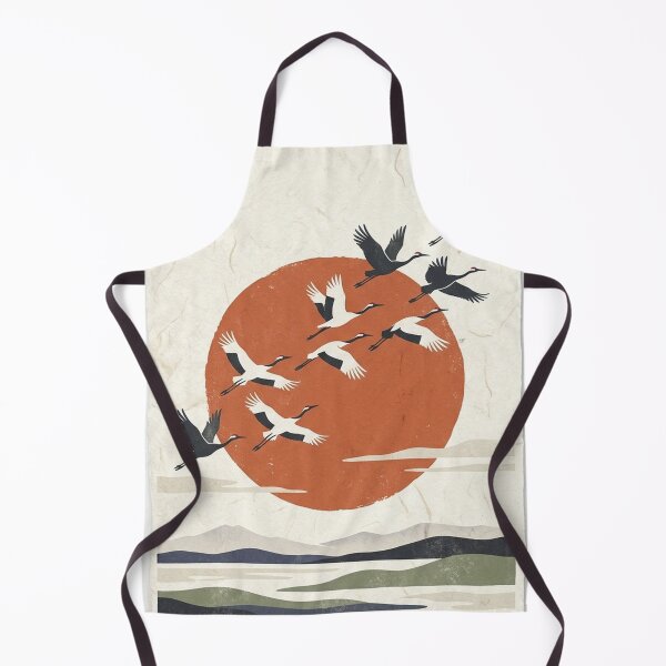 Item preview, Premium Japandi Landscape: Flying Cranes & Red Sun designed and sold by Hikariha Studio.