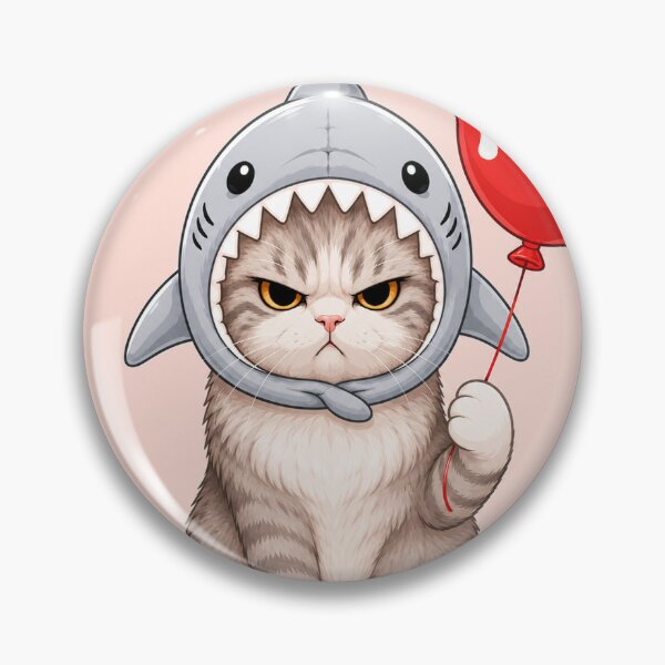 Item preview, Grumpy Shark Cat Holding NO Balloon Cute Funny Cat Art designed and sold by ravuh.