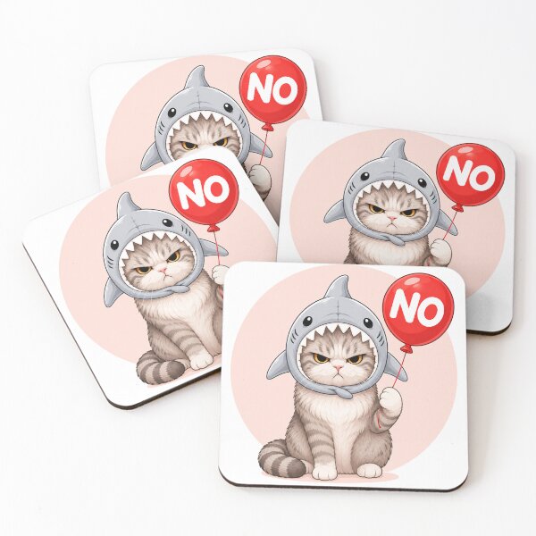Item preview, Grumpy Shark Cat Holding NO Balloon Cute Funny Cat Art designed and sold by ravuh.
