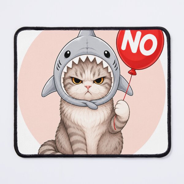 Item preview, Grumpy Shark Cat Holding NO Balloon Cute Funny Cat Art designed and sold by ravuh.