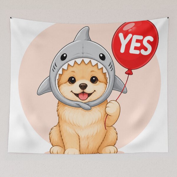 Item preview, Cute Shark Dog Holding YES Balloon Funny Puppy Art designed and sold by ravuh.