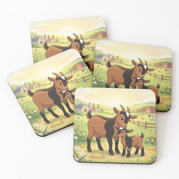 Item preview, "Mother and Baby Goat Meadow Adventure" – Whimsical Farm Animal  designed and sold by AirCrayons27.