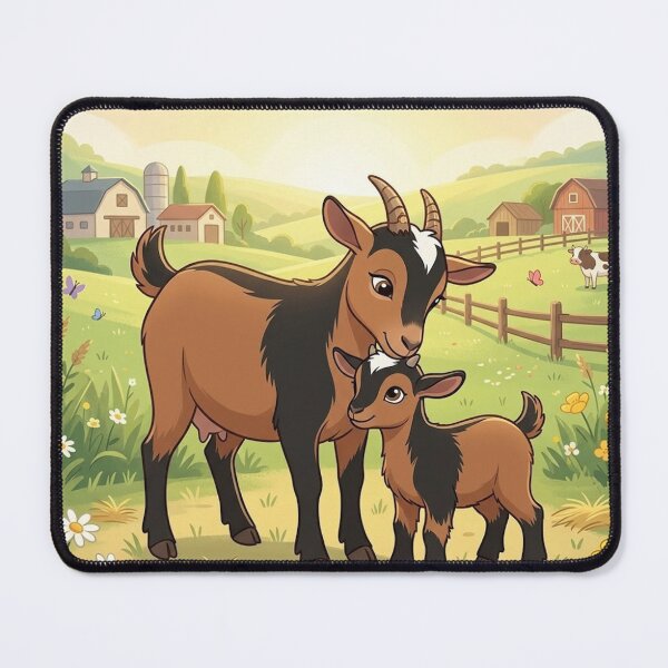 Item preview, "Mother and Baby Goat Meadow Adventure" – Whimsical Farm Animal designed and sold by AirCrayons27.