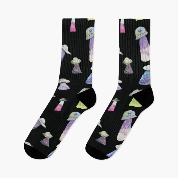 Item preview,  Watercolour UFOs with Galaxy Beams - Black designed and sold by Cosmic Seed Creative.