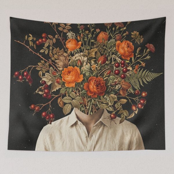 Item preview, Vintage Floral Head Surreal Bouquet Portrait designed and sold by MakarenaCreate.