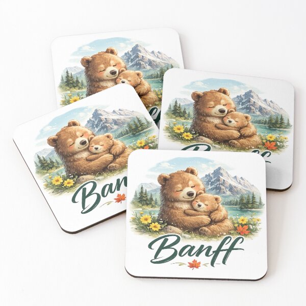 Item preview, Cute Banff Black Bear Family Watercolor Landscape Painting designed and sold by SmileMamaCA.