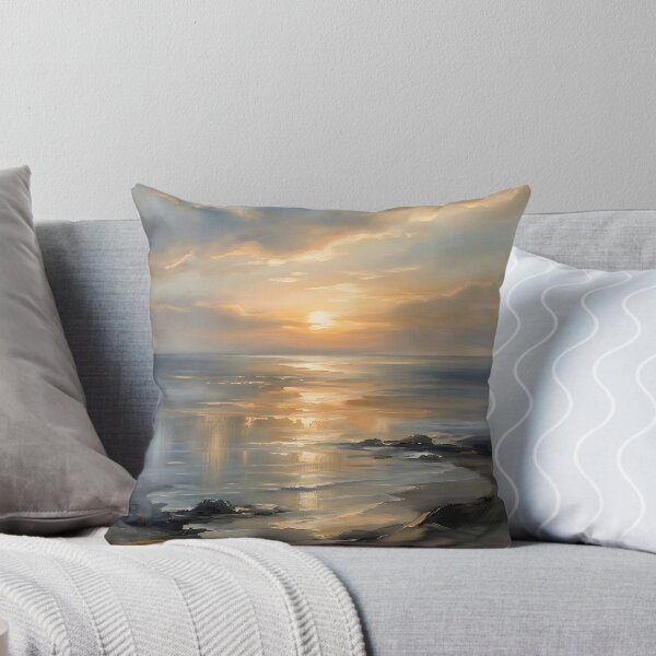 Item preview, Golden Sunset Ocean Impasto Oil Painting designed and sold by MakarenaCreate.