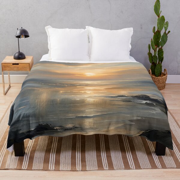 Item preview, Golden Sunset Ocean Impasto Oil Painting designed and sold by MakarenaCreate.