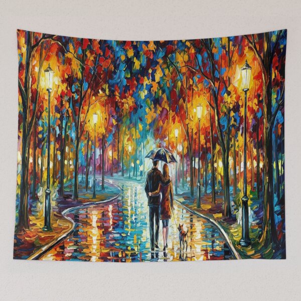 Item preview, Rainy Night Park Walk Palette Knife Art designed and sold by MakarenaCreate.