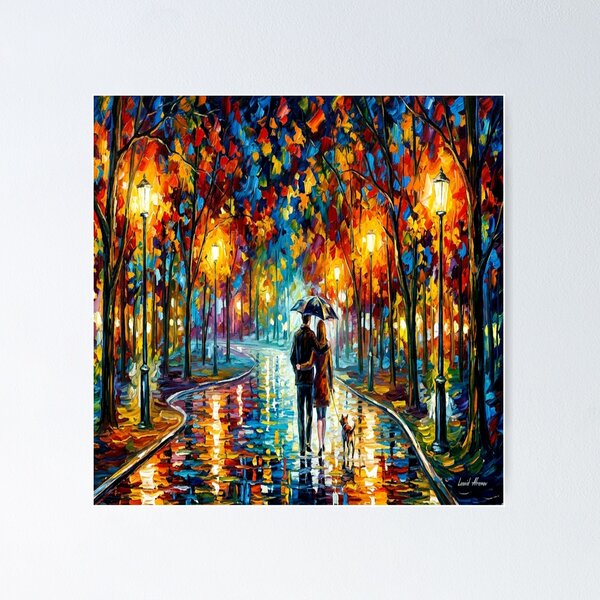 Item preview, Rainy Night Park Walk Palette Knife Art designed and sold by MakarenaCreate.