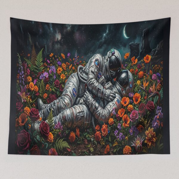 Item preview, Astronaut Lovers in Floral Galaxy Garden Art designed and sold by MakarenaCreate.