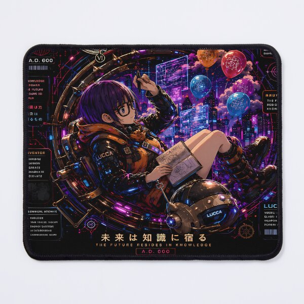 Item preview, Cyberpunk Lucca Chrono Trigger Art - Neon Retro Future Inventor Girl-A.D. 600 Time Travel aesthetic design designed and sold by Trinidesigns123.