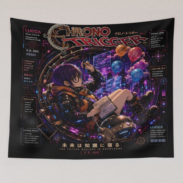 Item preview, Cyberpunk Lucca Chrono Trigger Art - Neon Retro Future Inventor Girl-A.D. 600 Time Travel aesthetic design designed and sold by Trinidesigns123.