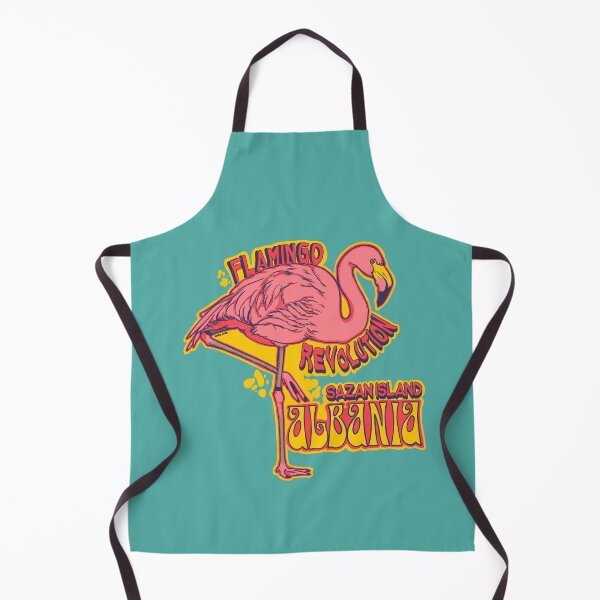 Item preview, Flamingo Sticker Retro Travel Poster – Pink Flamingo Art Sazan Island Albania Vintage Illustration designed and sold by KerlZ.
