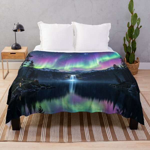 Item preview, Northern Lights Aurora Borealis Waterfall Reflection Art designed and sold by MakarenaCreate.