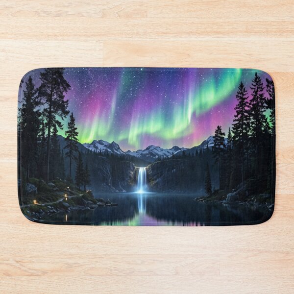 Item preview, Northern Lights Aurora Borealis Waterfall Reflection Art designed and sold by MakarenaCreate.