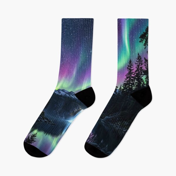 Item preview, Northern Lights Aurora Borealis Waterfall Reflection Art designed and sold by MakarenaCreate.