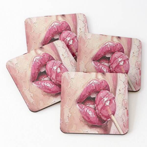 Item preview, Glossy Pink Lips and Lollipop Impasto Oil Painting Art designed and sold by MakarenaCreate.