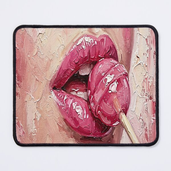 Item preview, Glossy Pink Lips and Lollipop Impasto Oil Painting Art designed and sold by MakarenaCreate.