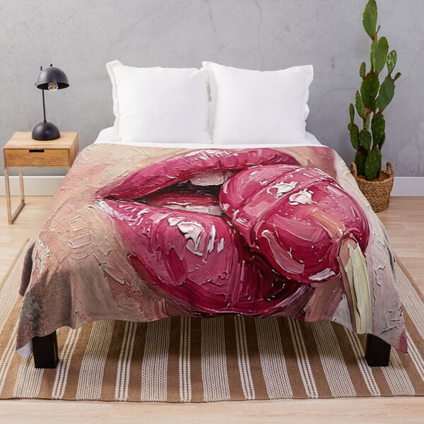 Item preview, Glossy Pink Lips and Lollipop Impasto Oil Painting Art designed and sold by MakarenaCreate.
