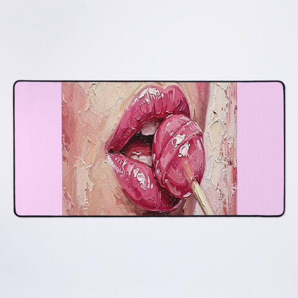 Item preview, Glossy Pink Lips and Lollipop Impasto Oil Painting Art designed and sold by MakarenaCreate.