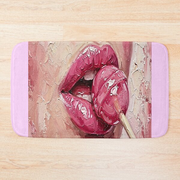 Item preview, Glossy Pink Lips and Lollipop Impasto Oil Painting Art designed and sold by MakarenaCreate.