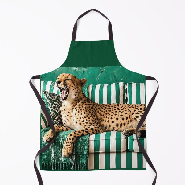 Item preview, Yawning Cheetah on Green Striped Sofa Vintage Art designed and sold by MakarenaCreate.