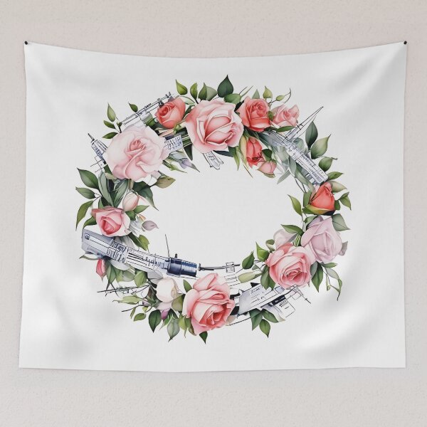 Item preview, Syringe Roses: Watercolor Floral Wreath with Medic designed and sold by Mercella-Inc.