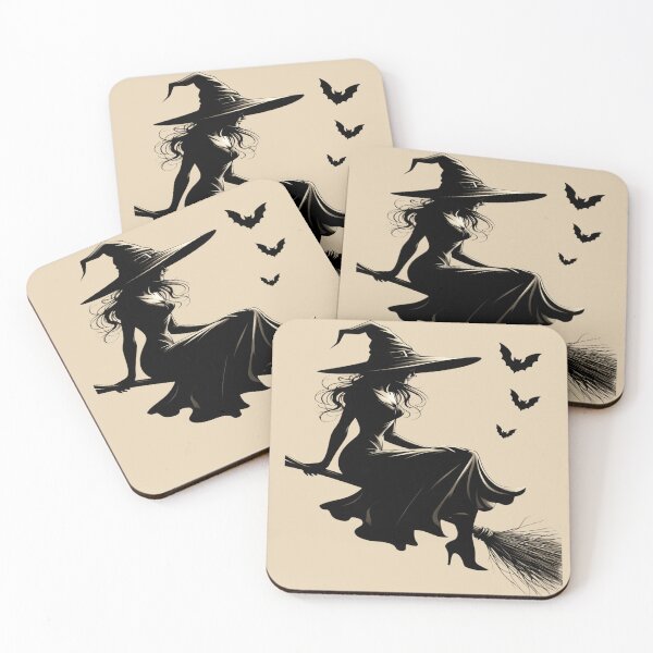 Item preview, Vintage Witch Flying on Broomstick - Dark Chiaroscuro Gothic Illustration designed and sold by MakarenaCreate.