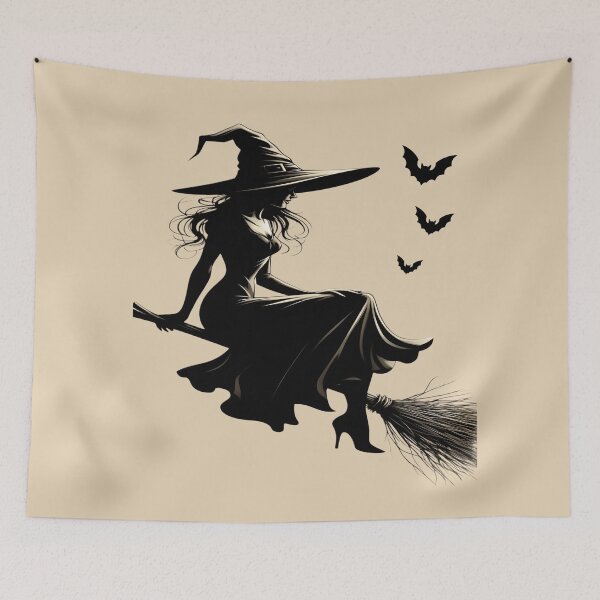 Item preview, Vintage Witch Flying on Broomstick - Dark Chiaroscuro Gothic Illustration designed and sold by MakarenaCreate.