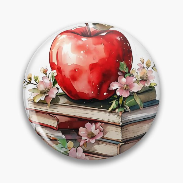 Item preview, Apple Books: Red Apple on Vintage Books Watercolor designed and sold by Mercella-Inc.
