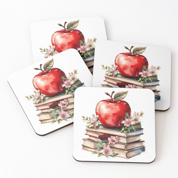 Item preview, Apple Books: Red Apple on Vintage Books Watercolor designed and sold by Mercella-Inc.