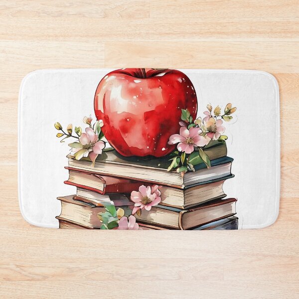 Item preview, Apple Books: Red Apple on Vintage Books Watercolor designed and sold by Mercella-Inc.