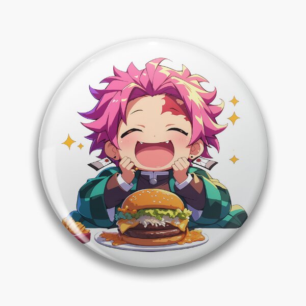 Item preview, Akaza Demon Slayer Chibi Burger Feast With Sparkly Kawaii Energy designed and sold by earlobejerk.