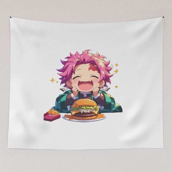 Item preview, Akaza Demon Slayer Chibi Burger Feast With Sparkly Kawaii Energy designed and sold by earlobejerk.
