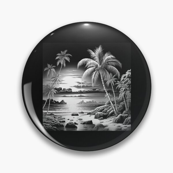 Item preview, Black and White Tropical Beach Palm Tree Landscape designed and sold by inkoutninja.