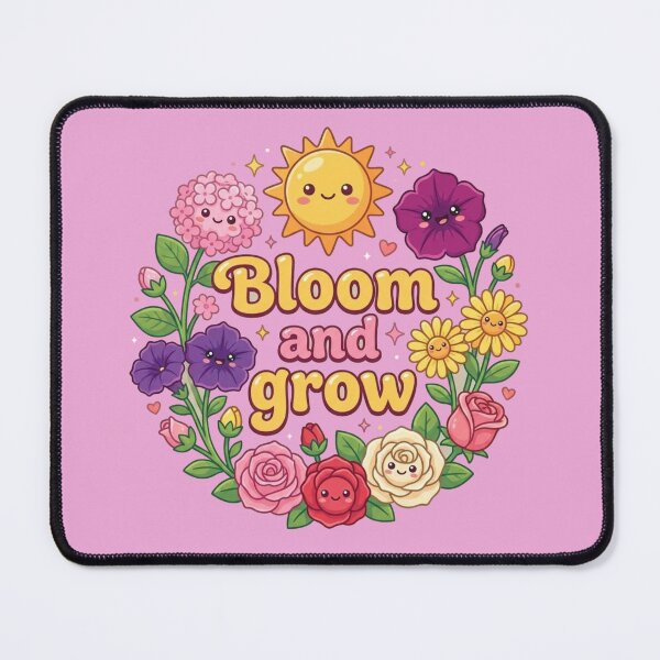 Item preview, Bloom and Grow Cute Floral Typography Design | Kawaii Flowers and Sunshine Illustration designed and sold by morning sun.