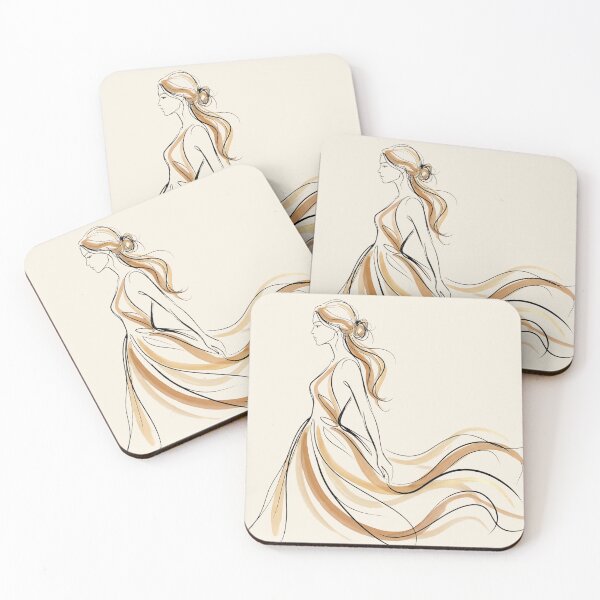 Item preview, Elegant Fluid Fashion Illustration: Minimalist Gold & Beige Flowing Gown Sketch designed and sold by MakarenaCreate.