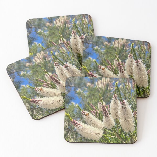 Item preview, Honey Bee on White Chenille Honey Myrtle Flowers designed and sold by Be Captured by Brittany Emma.