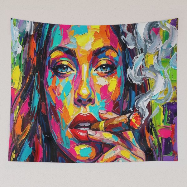 Item preview, Neon Smoke: A High-Octane Palette Knife Portrait designed and sold by MakarenaCreate.
