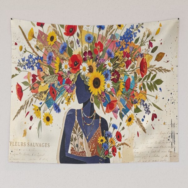 Item preview, Fleurs Sauvages: A Radiant Botanical Collage designed and sold by MakarenaCreate.