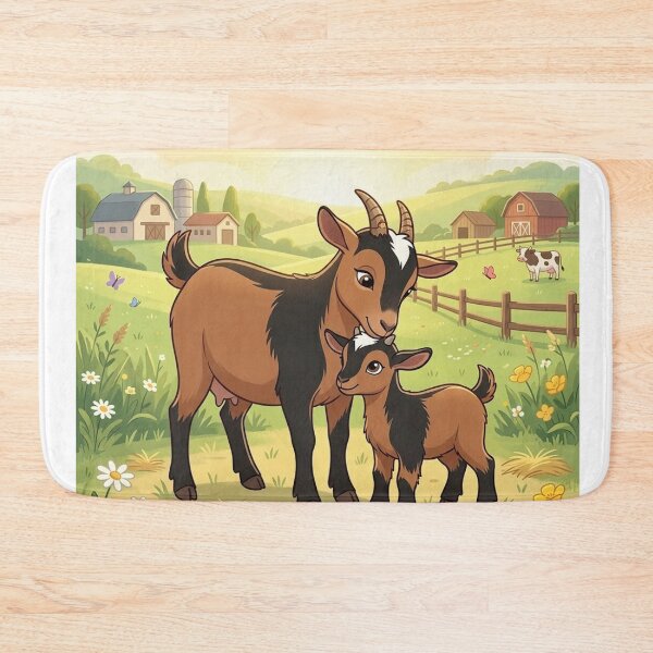 Item preview, "Mother and Baby Goat Meadow Adventure" – Whimsical Farm Animal  designed and sold by AirCrayons27.
